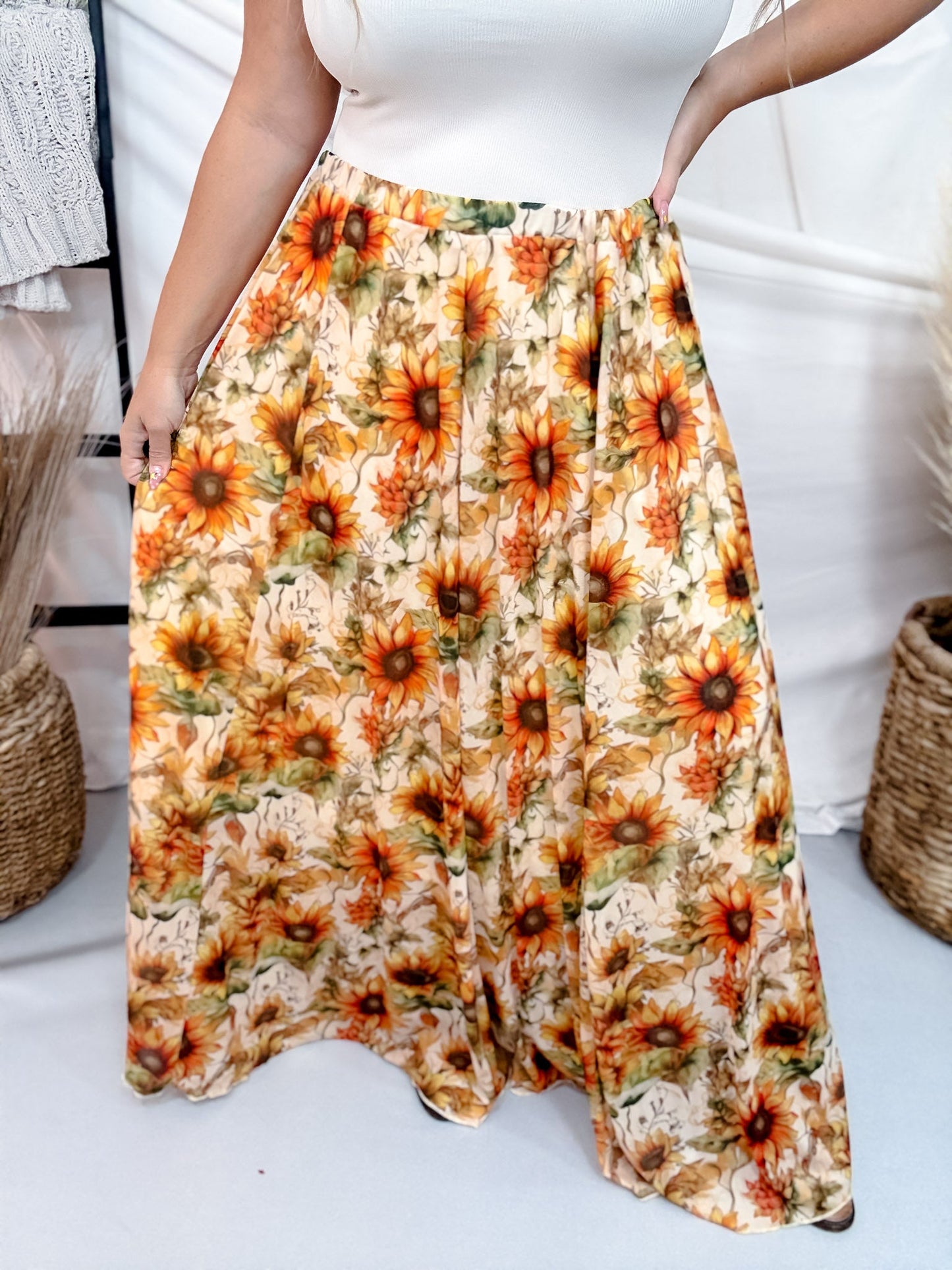 Golden Sunflower Maxi Skirt - Whiskey Skies - STERLING KREEK