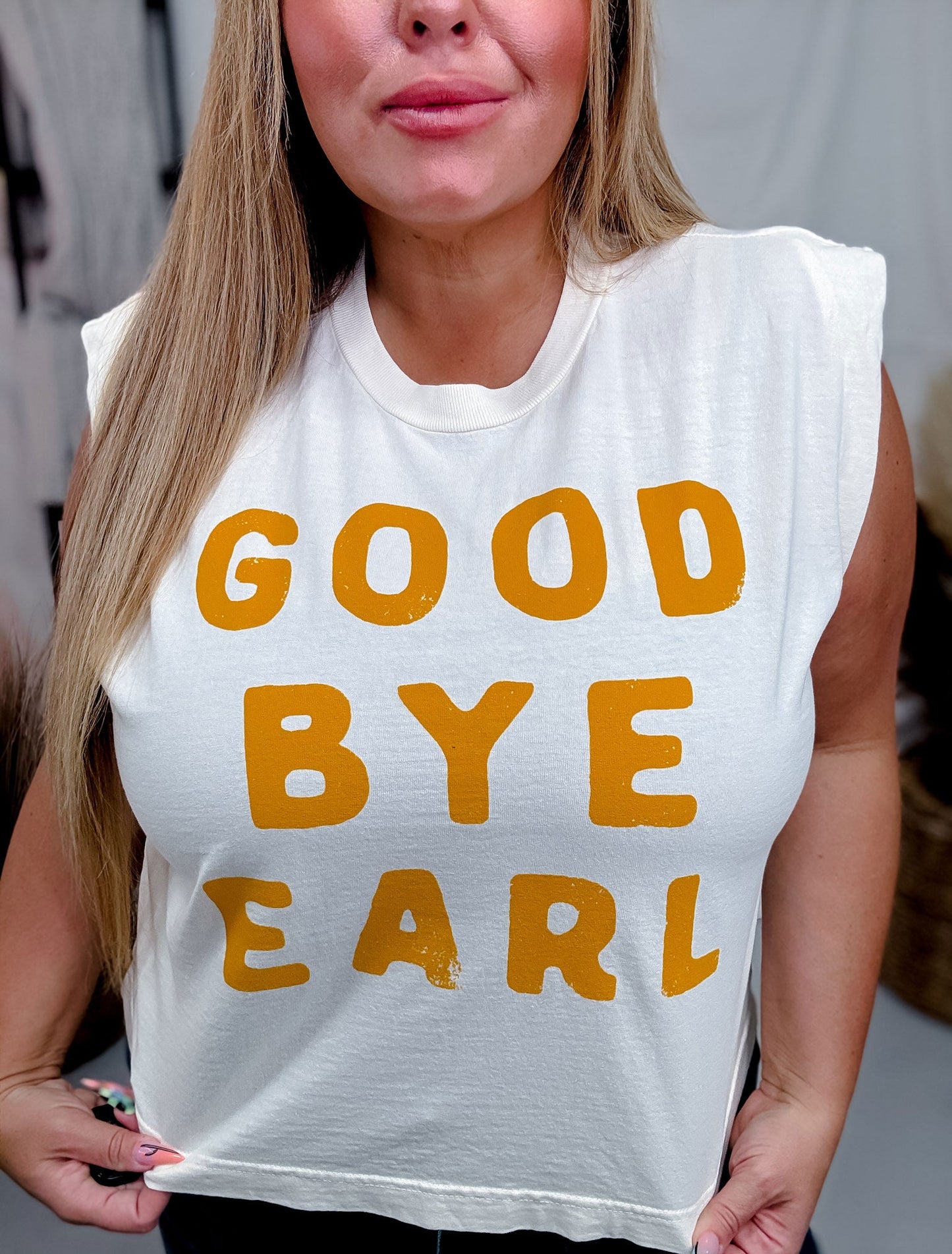 Good Bye Earl Graphic Midi Muscle Sleeve T-Shirt - Whiskey Skies - POPPY & PINE