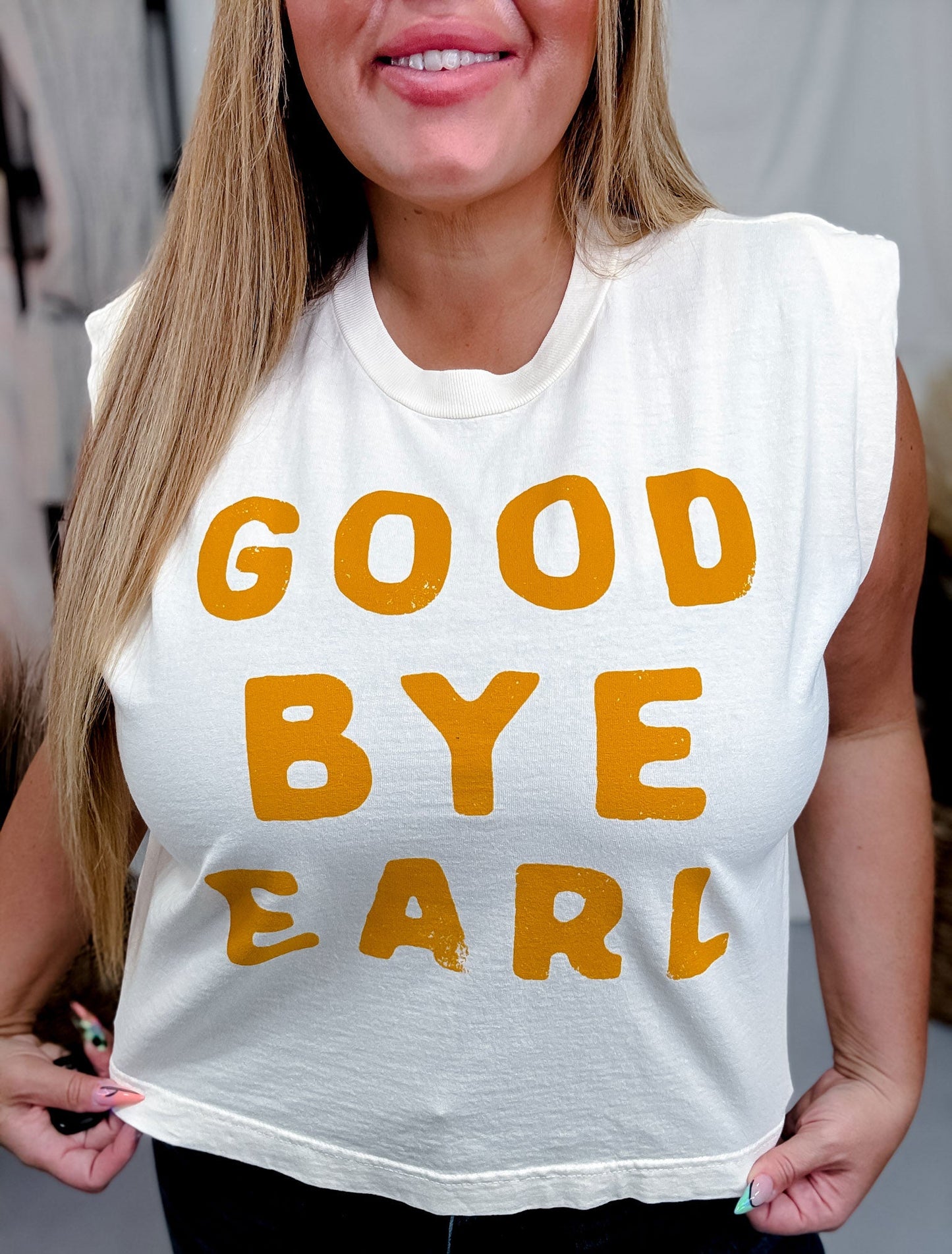 Good Bye Earl Graphic Midi Muscle Sleeve T-Shirt - Whiskey Skies - POPPY & PINE