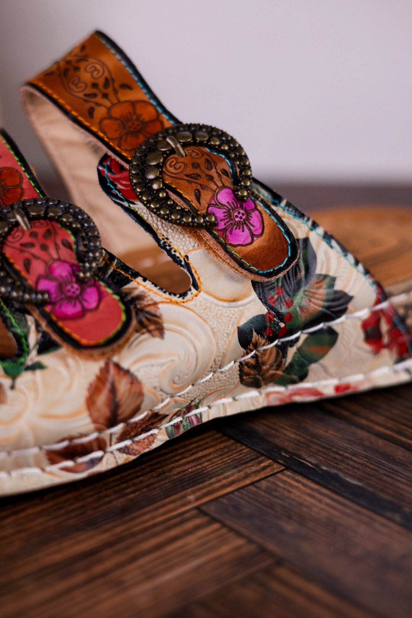 Gotta Have It Multicolored Embossed Leather Sandals - Whiskey Skies - SPRING FOOTWEAR