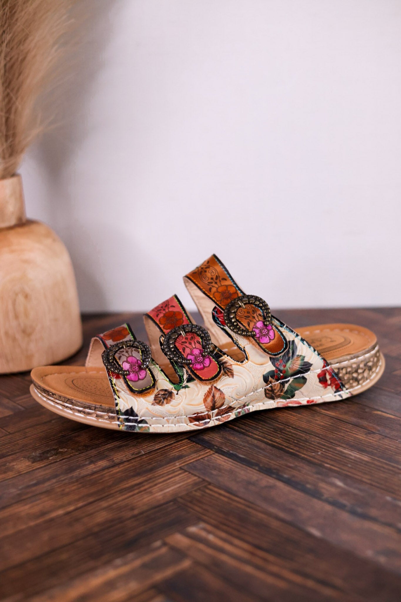Gotta Have It Multicolored Embossed Leather Sandals - Whiskey Skies - SPRING FOOTWEAR