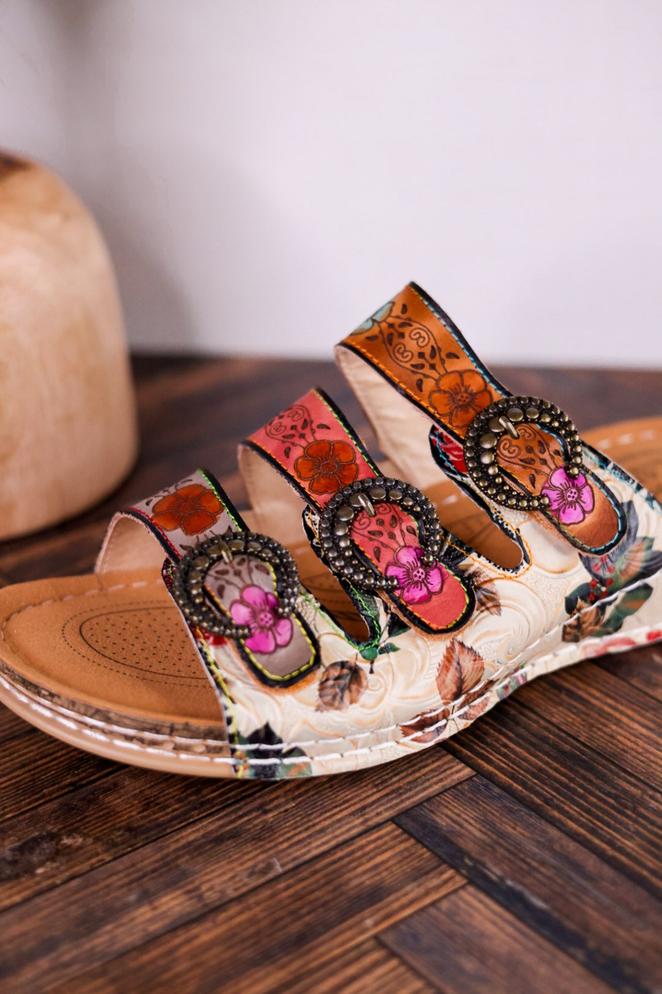 Gotta Have It Multicolored Embossed Leather Sandals - Whiskey Skies - SPRING FOOTWEAR
