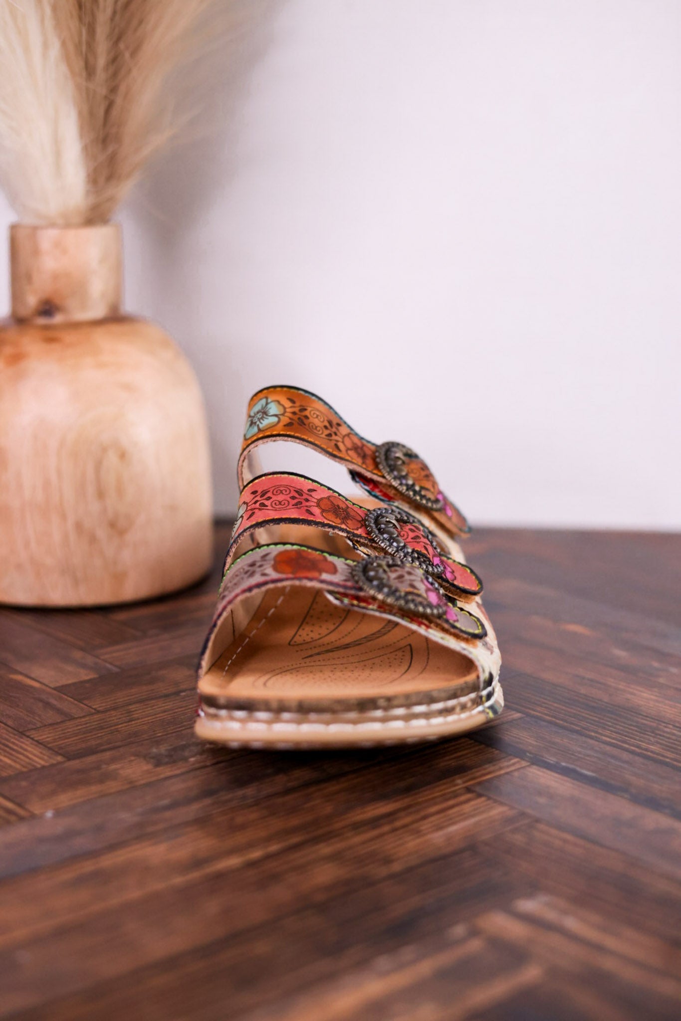 Gotta Have It Multicolored Embossed Leather Sandals - Whiskey Skies - SPRING FOOTWEAR