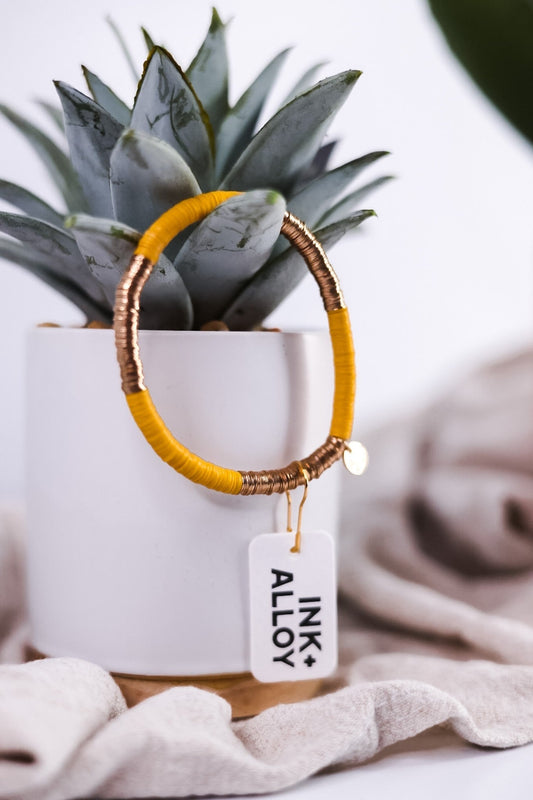 Grace Color Block Stretch Bracelet Yellow and Gold - Whiskey Skies - INK+ALLOY