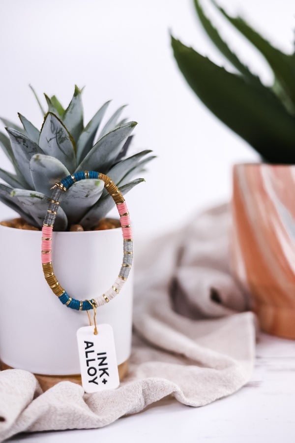 Grace Gold Stripe Stretch Bracelet Gray - Whiskey Skies - INK+ALLOY