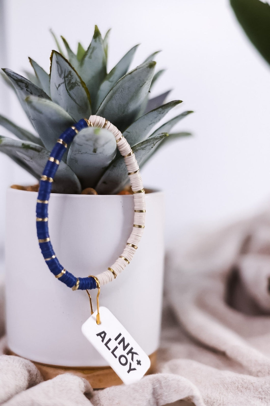 Grace Half and Half Color Block Stretch Bracelet Lapis - Whiskey Skies - INK+ALLOY