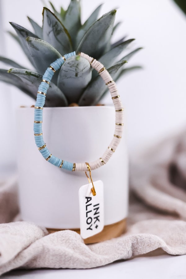 Grace Half and Half Color Block Stretch Bracelet Light Blue - Whiskey Skies - INK+ALLOY