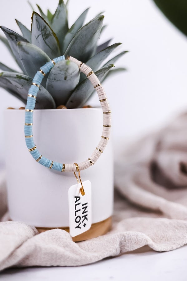 Grace Half and Half Color Block Stretch Bracelet Light Blue - Whiskey Skies - INK+ALLOY