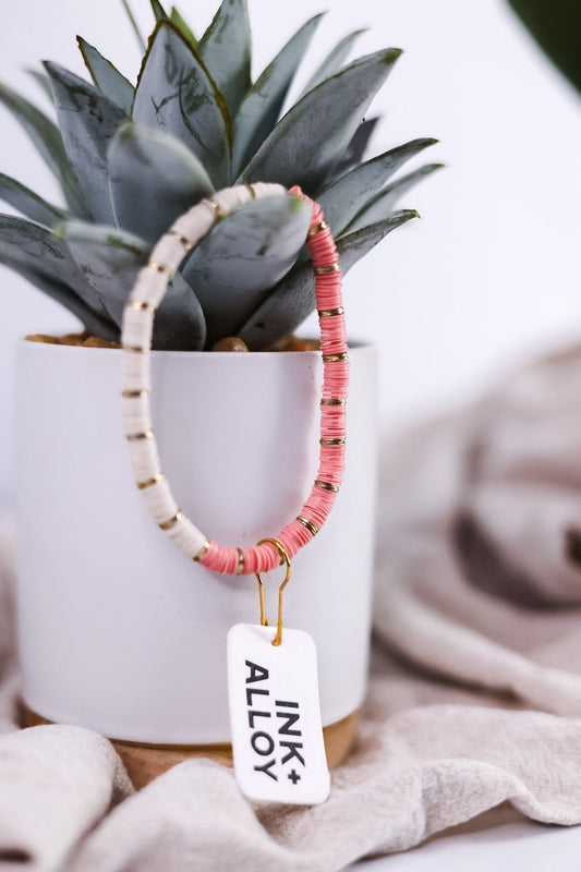 Grace Half and Half Color Block Stretch Bracelet Pink - Whiskey Skies - INK+ALLOY