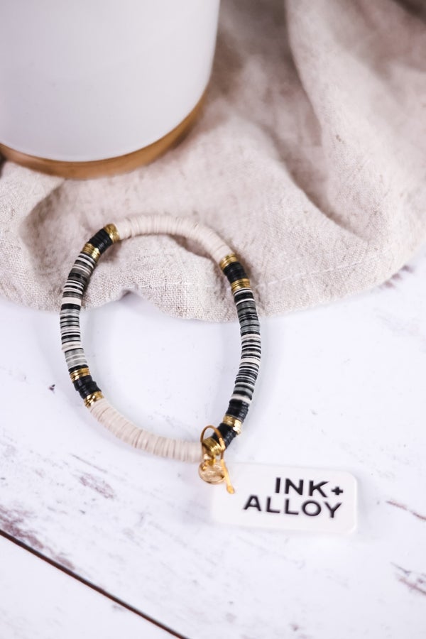 Grace One Color Multi Mix Stretch Bracelet Black and White - Whiskey Skies - INK+ALLOY