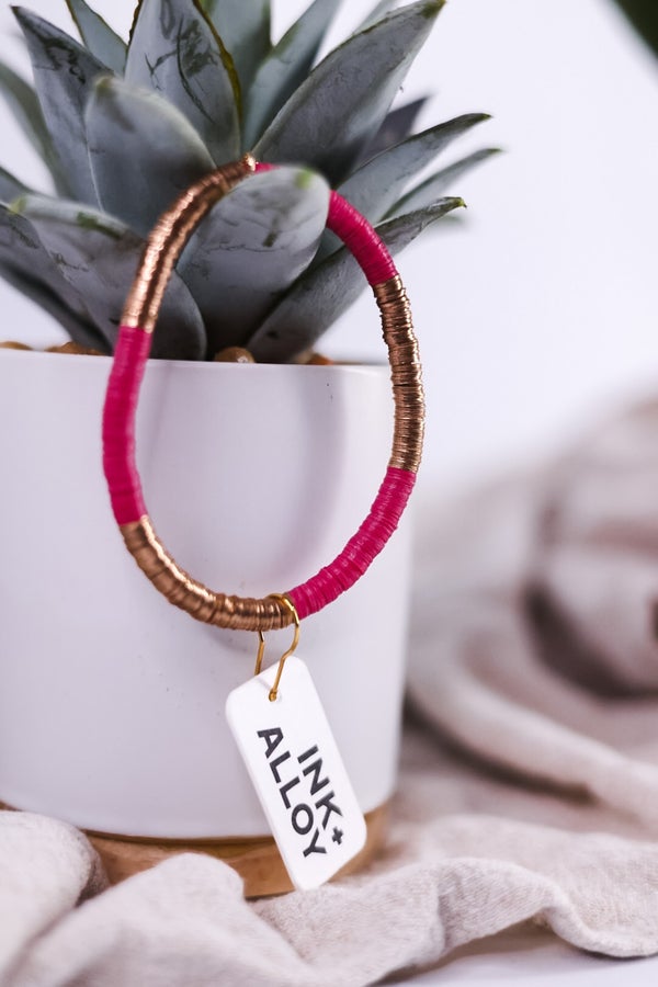 Grace Two Color Block Stretch Bracelet Hot Pink and Gold - Whiskey Skies - INK+ALLOY