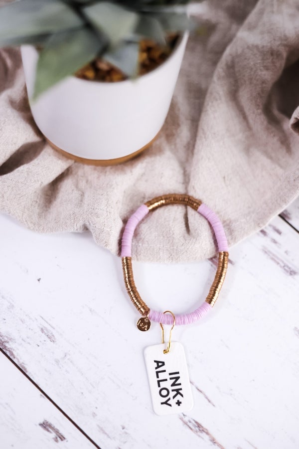 Grace Two Color Block Stretch Bracelet Lilac and Gold - Whiskey Skies - INK+ALLOY