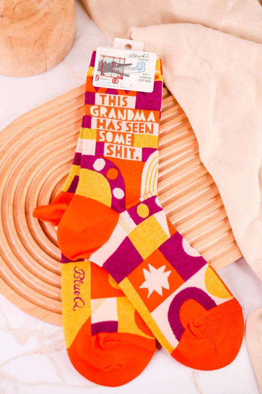 Grandma Has Seen Some Shit Crew Socks - Whiskey Skies - BLUE Q