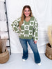 Grass Green & Ivory Heart & Flower Checkered Sweater - Whiskey Skies - POL CLOTHING INC.