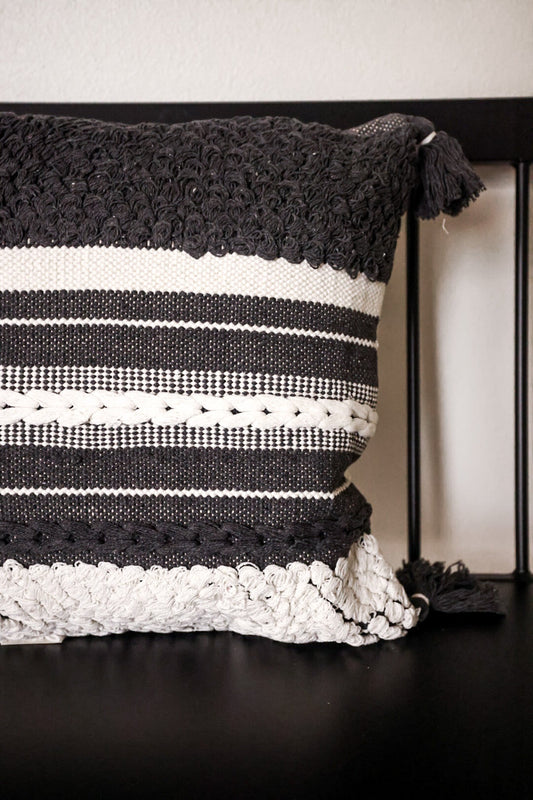 Gray & Cream Loom Woven Pillow W/ Tassels - Whiskey Skies - K&K INTERIORS