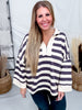Gray & Cream Striped Sweatshirt With Half Zip Neckline - Whiskey Skies - POLAGRAM + BAEVELY