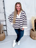 Gray & Cream Striped Sweatshirt With Half Zip Neckline - Whiskey Skies - POLAGRAM + BAEVELY