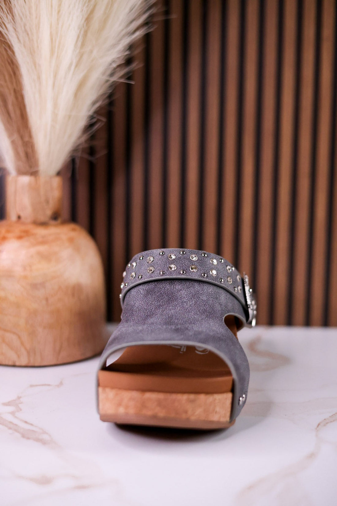 Gray "Dolly" Wedges With Rhinestone Accents - Whiskey Skies - VERY G