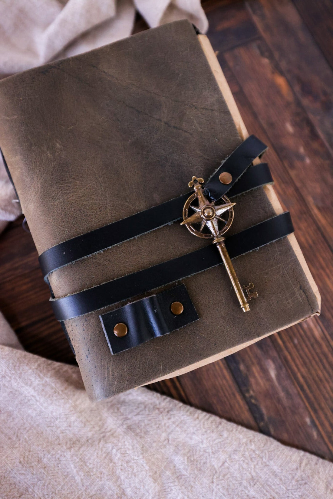 Gray Leather Journal with Handmade Pages - Whiskey Skies - TAG