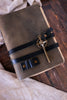 Gray Leather Journal with Handmade Pages - Whiskey Skies - TAG