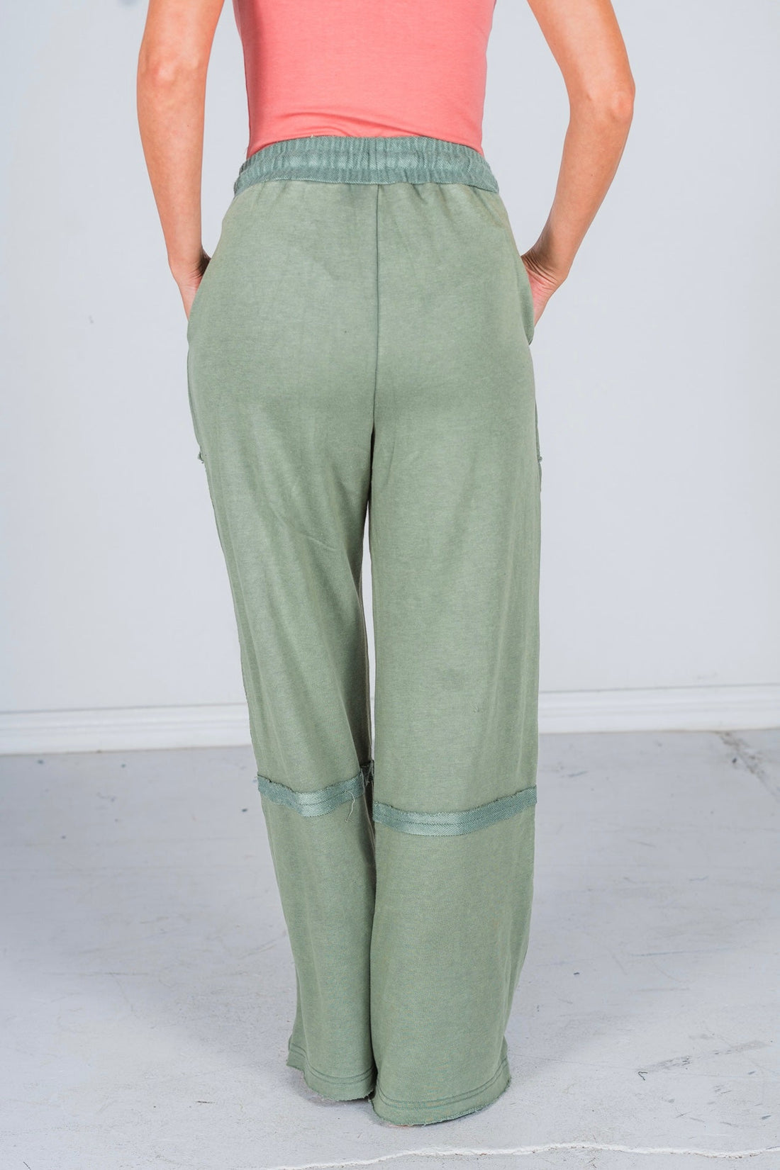 Green Acid Washed French Terry Pants - Whiskey Skies - ODDI