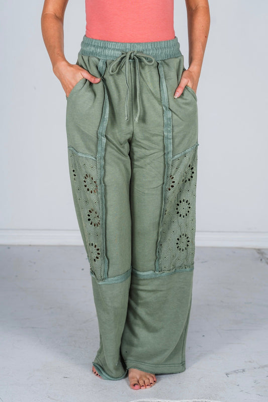 Green Acid Washed French Terry Pants - Whiskey Skies - ODDI