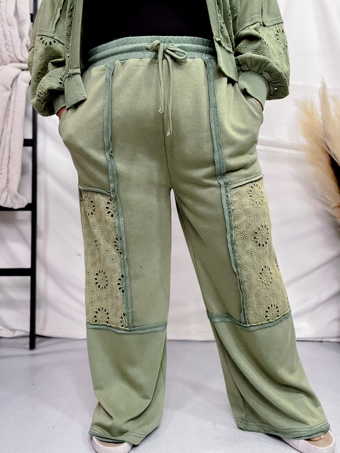 Green Acid Washed French Terry Pants - Whiskey Skies - ODDI