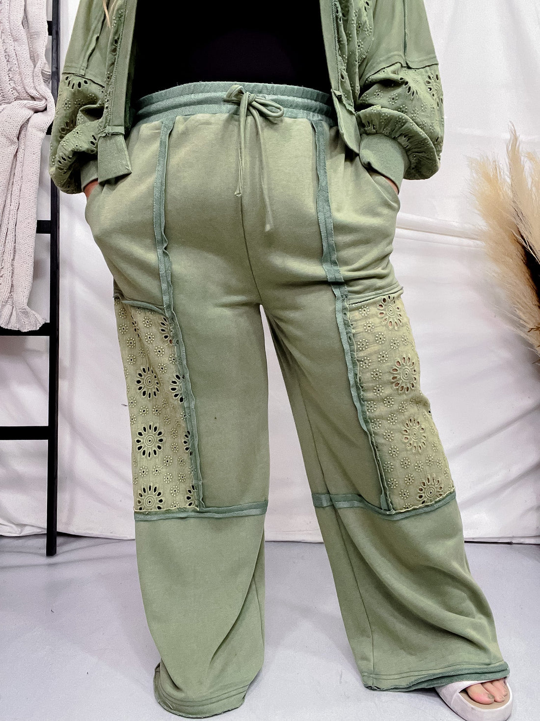 Green Acid Washed French Terry Pants - Whiskey Skies - ODDI