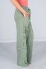 Green Acid Washed French Terry Pants - Whiskey Skies - ODDI