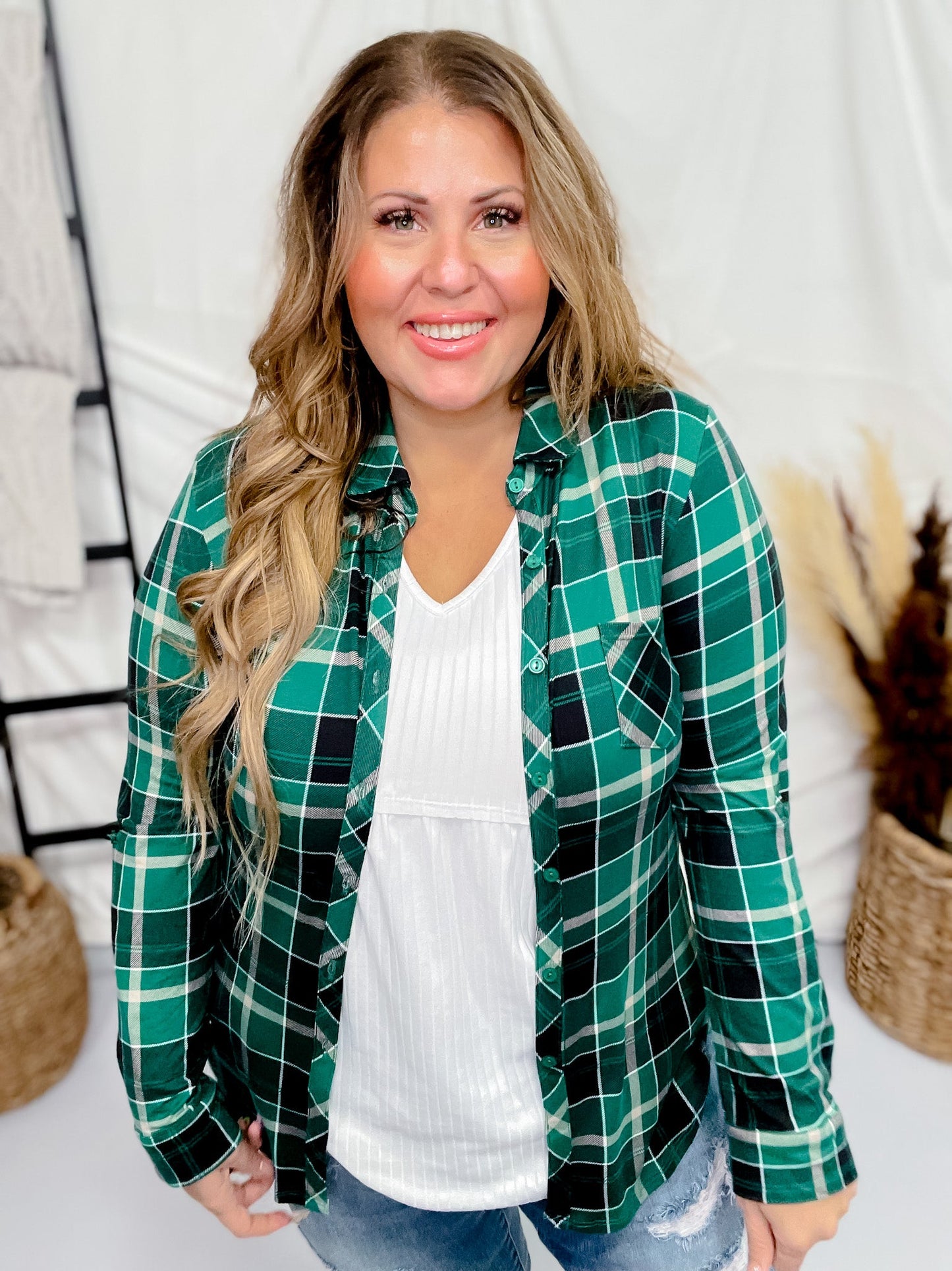 Green and Black Plaid Button Down with Rolled Sleeves - Whiskey Skies - DNA COUTURE