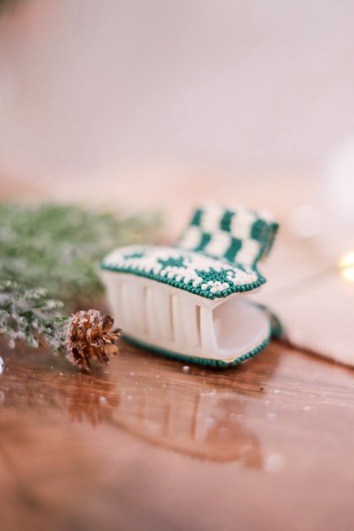 Green and White Christmas Sweater Beaded Hair Clips - Whiskey Skies - INK+ALLOY