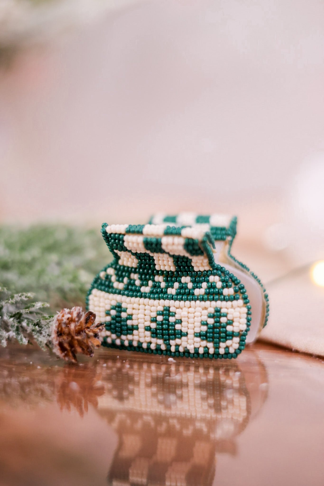 Green and White Christmas Sweater Beaded Hair Clips - Whiskey Skies - INK+ALLOY