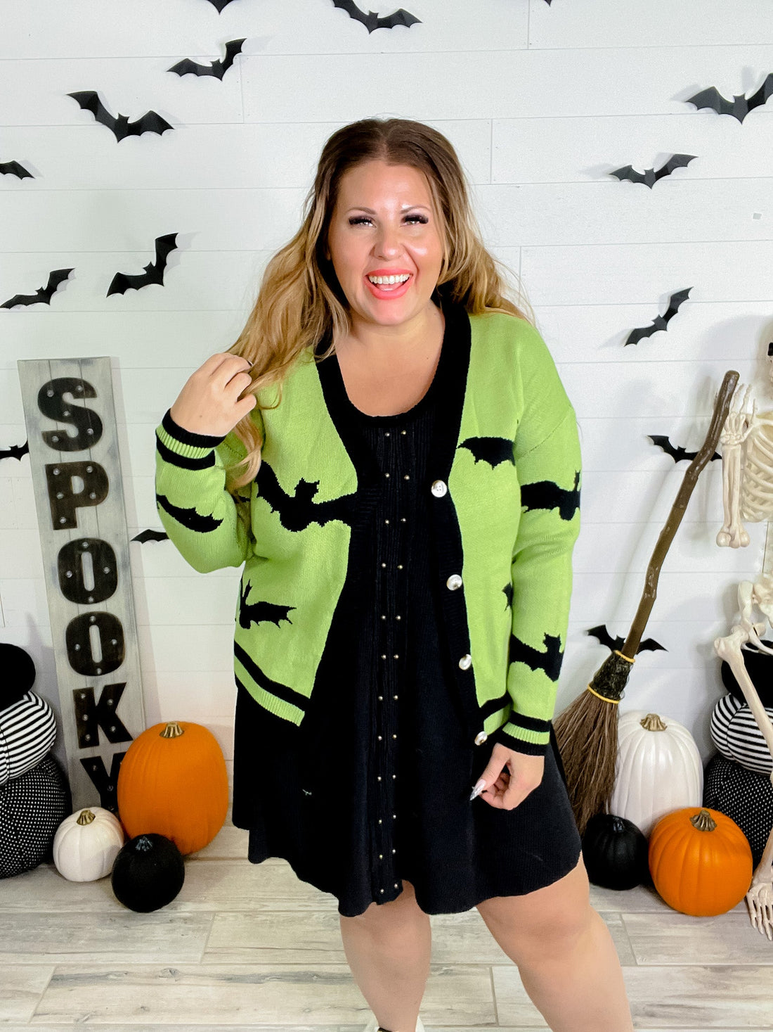 Green Bats Button Front Cardigan FINAL SALE - Whiskey Skies - MISS SPARKLING