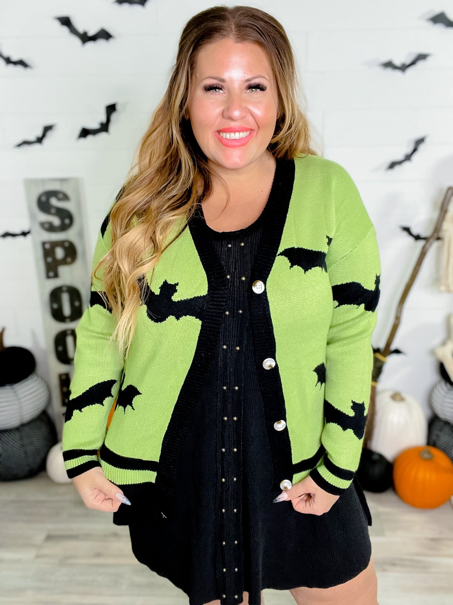 Green Bats Button Front Cardigan FINAL SALE - Whiskey Skies - MISS SPARKLING