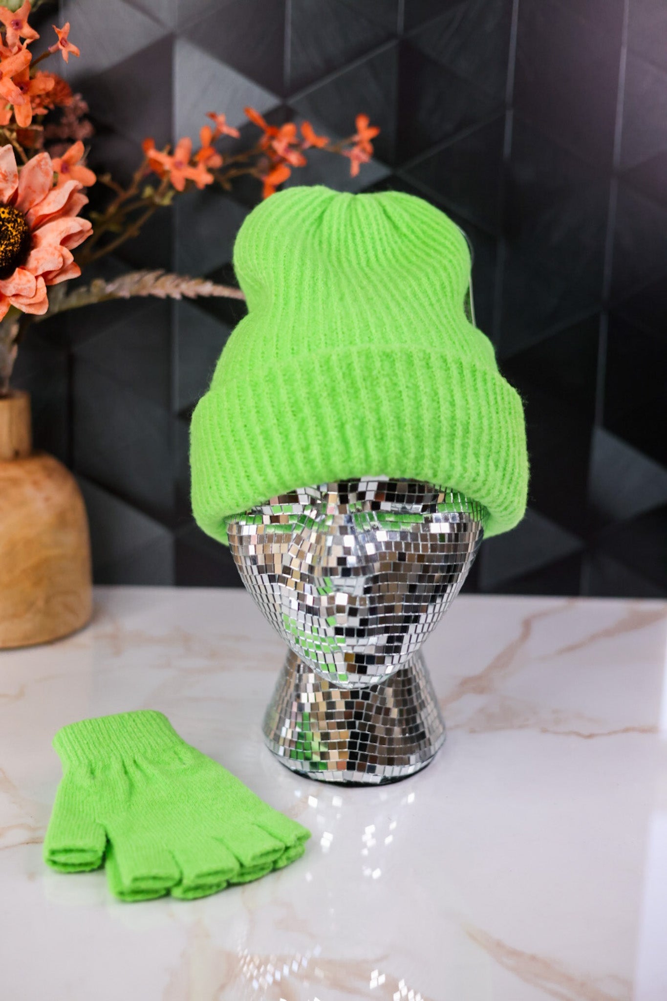 Green Beanie And Fingerless Glove Set - Whiskey Skies - SAN DIEGO HAT COMPANY