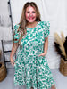 Green & Beige Abstract Leaf Print Dress - Whiskey Skies - SOUTHERN GRACE