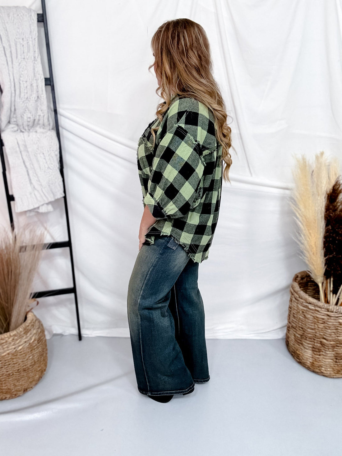 Green & Black Plaid Flannel With Raw Edge Hems - Whiskey Skies - SEW IN LOVE