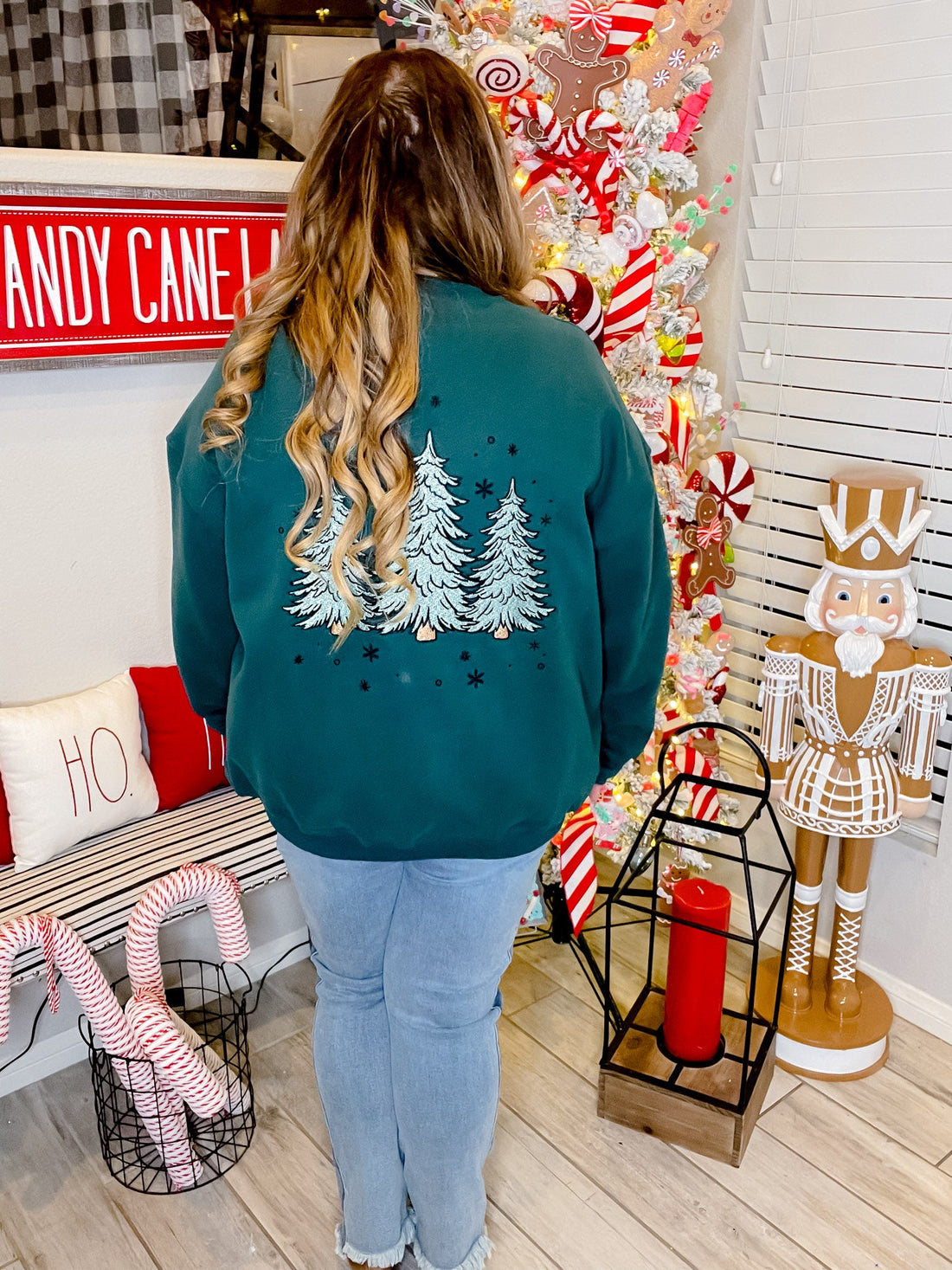 Green Christmas Tree Embroidered Sweatshirt - Whiskey Skies - SUNKISSED COCONUT