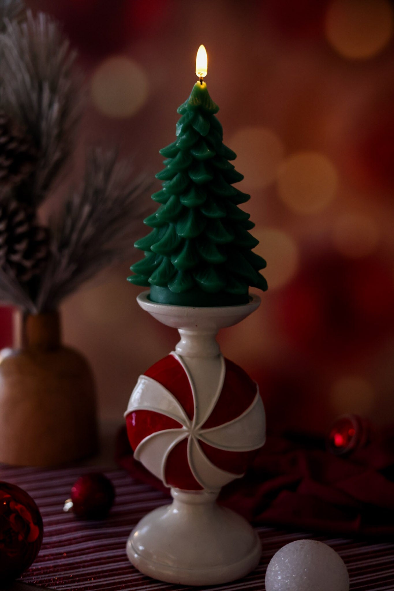 Green Light Up Christmas Tree Candle - Whiskey Skies - RAZ IMPORTS