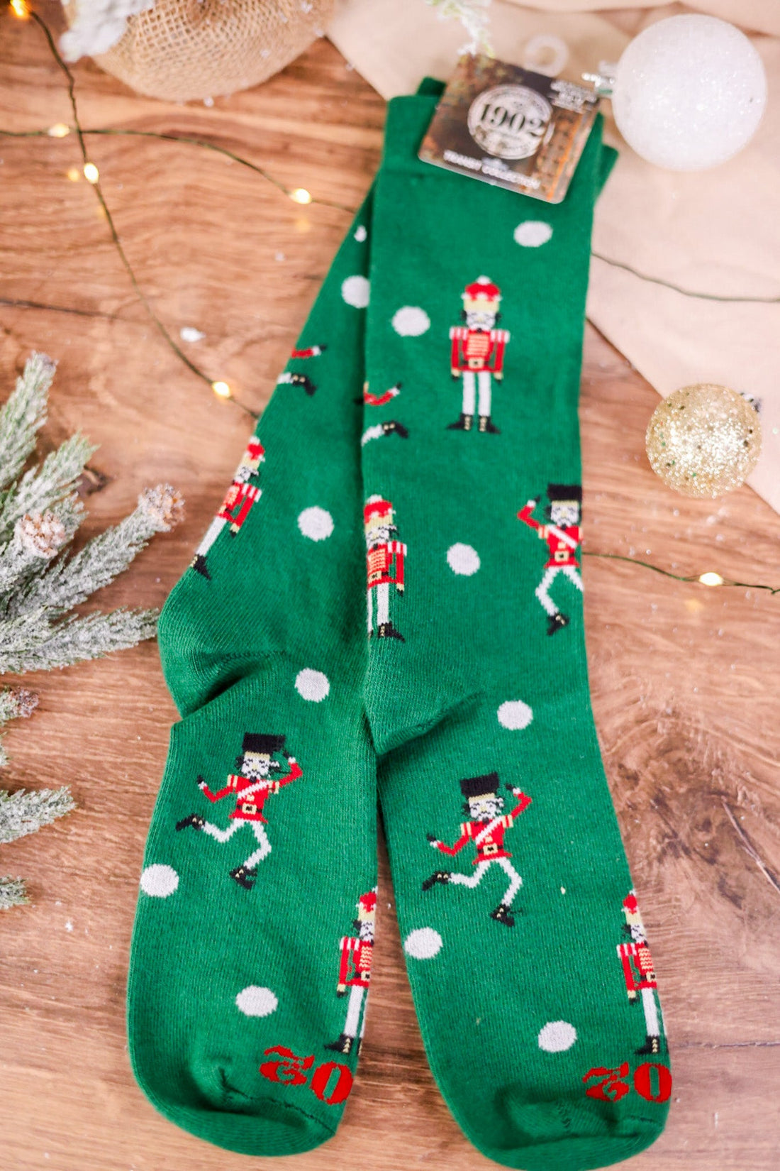 Green Nutcracker Unisex Crew Socks - Whiskey Skies - CRESCENT SOCK COMPANY