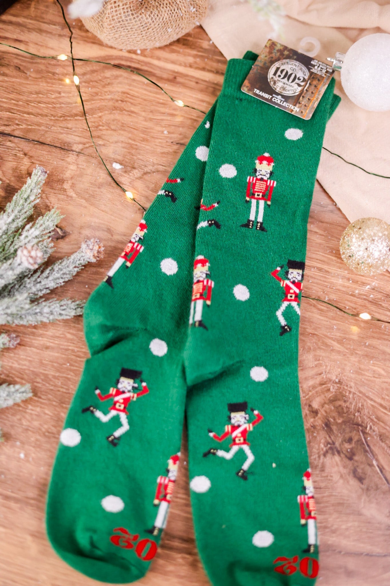 Green Nutcracker Unisex Crew Socks - Whiskey Skies - CRESCENT SOCK COMPANY