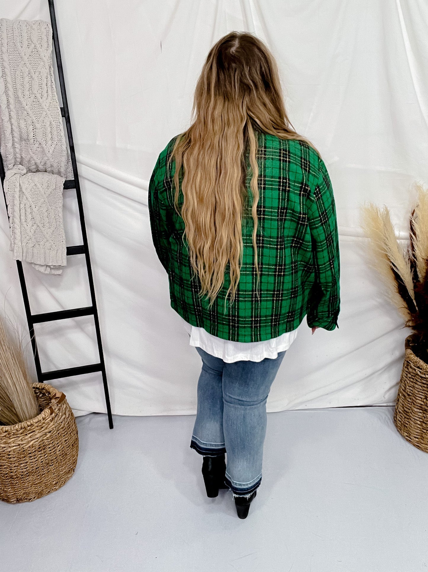 Green Plaid Button Front Jacket - Whiskey Skies - GEEGEE
