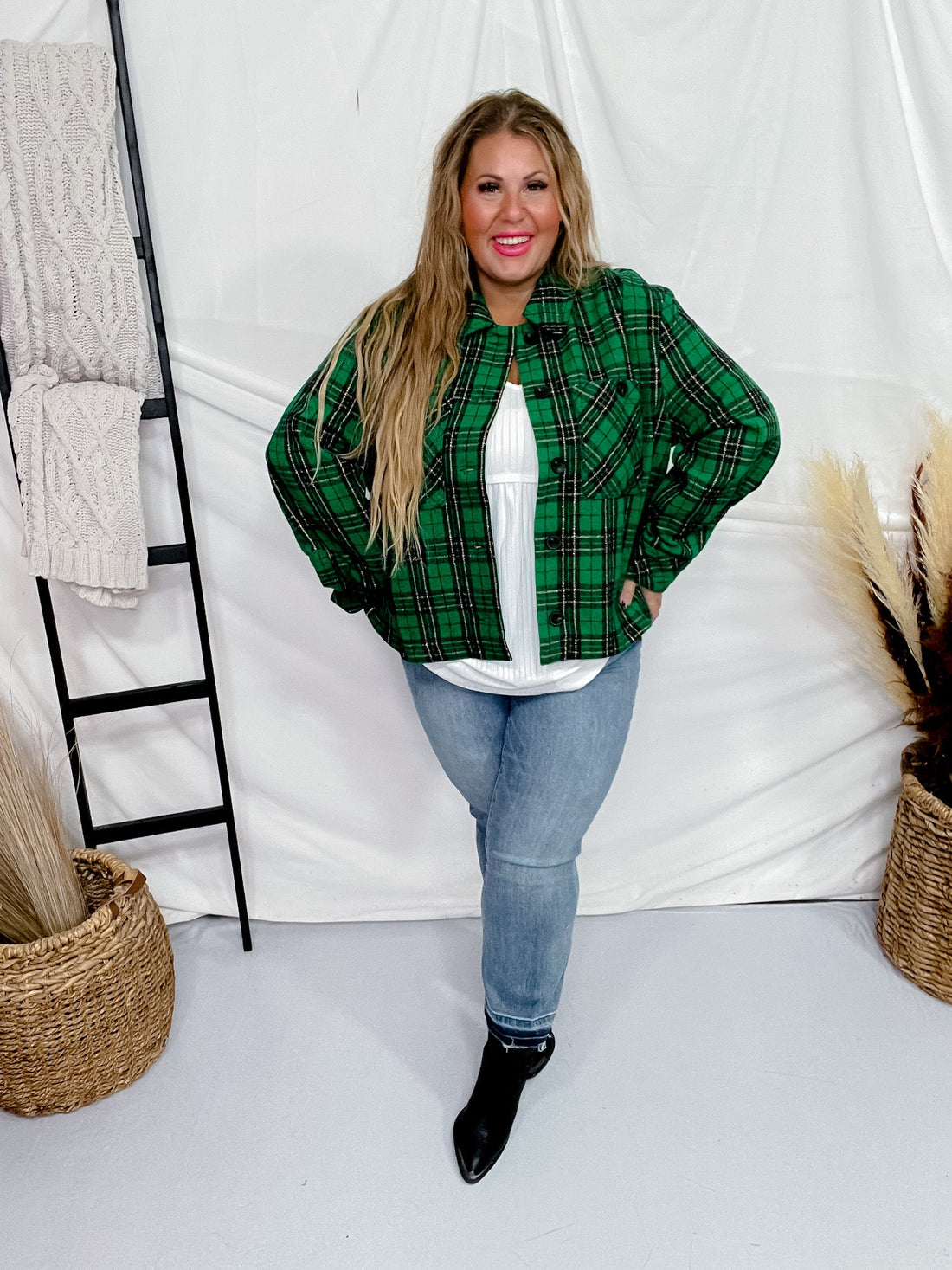 Green Plaid Button Front Jacket - Whiskey Skies - GEEGEE