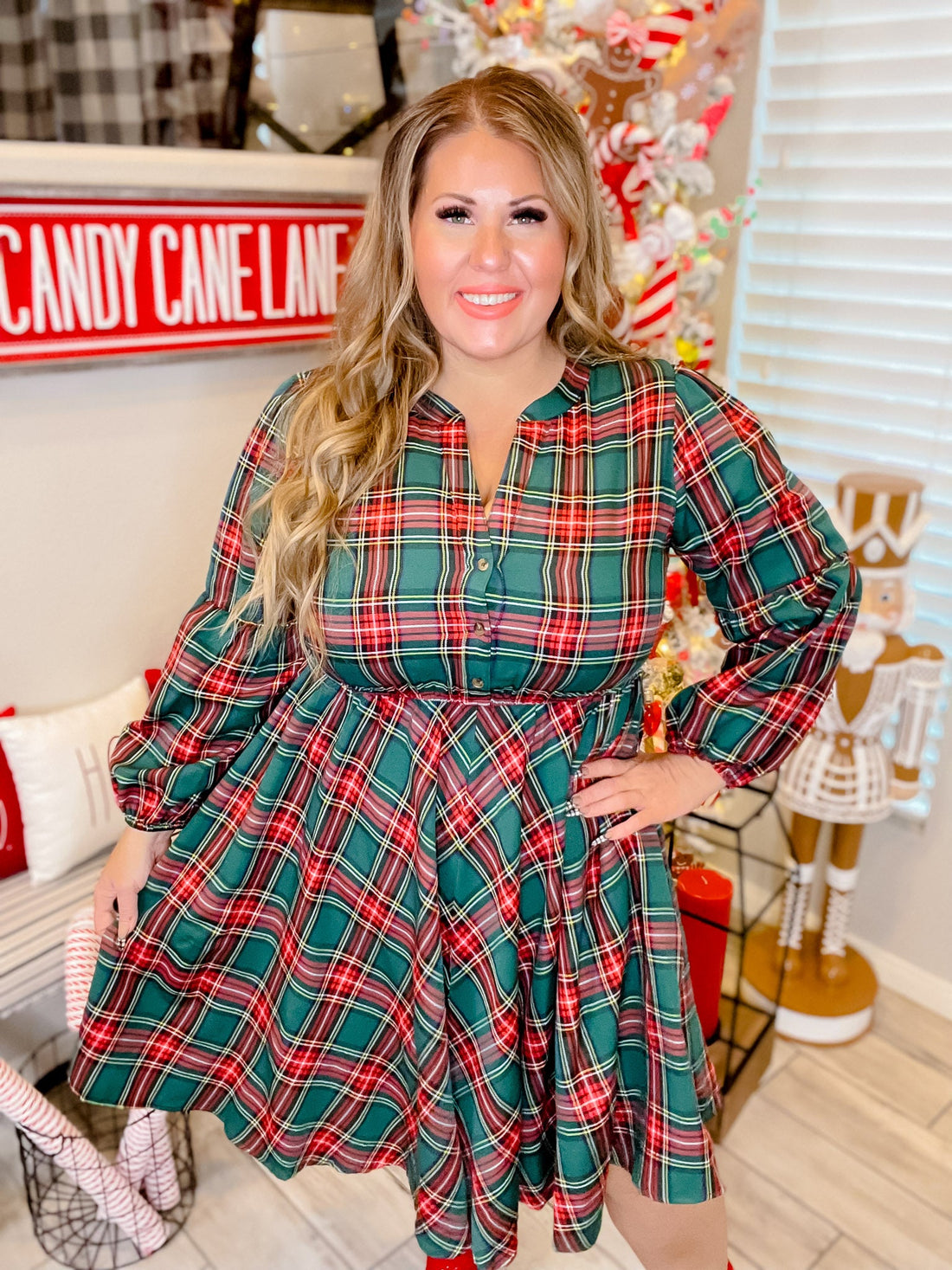 Green Plaid Long Sleeve Dress - Whiskey Skies - SHE + SKY