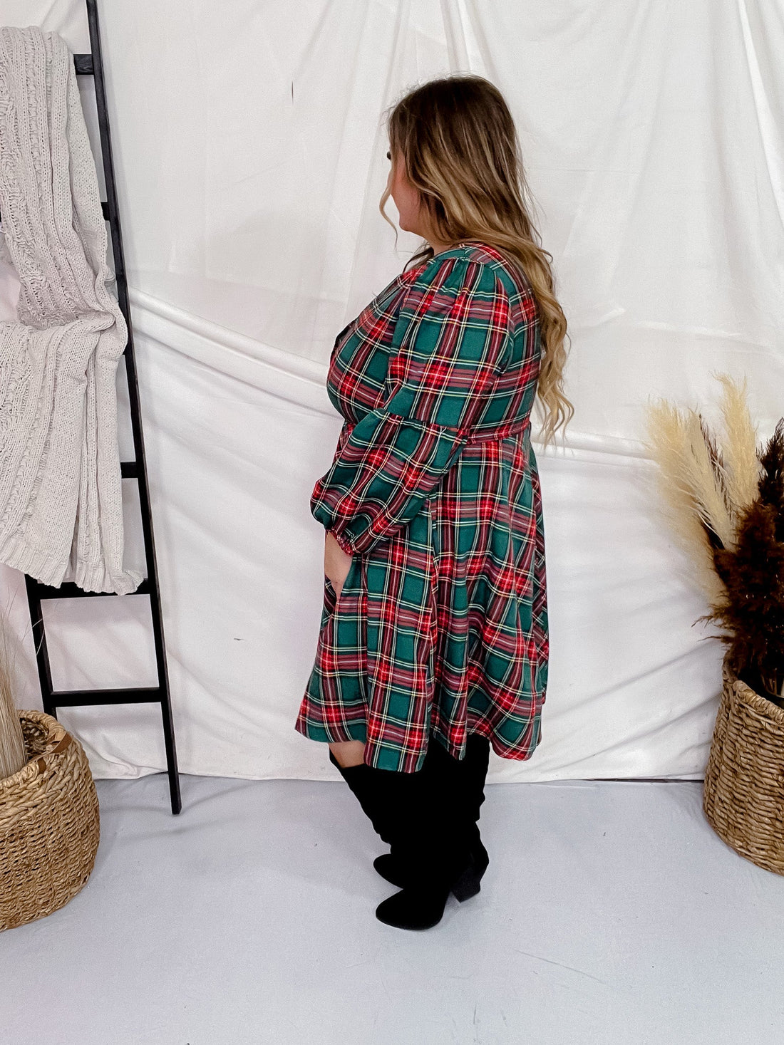 Green Plaid Long Sleeve Dress - Whiskey Skies - SHE + SKY