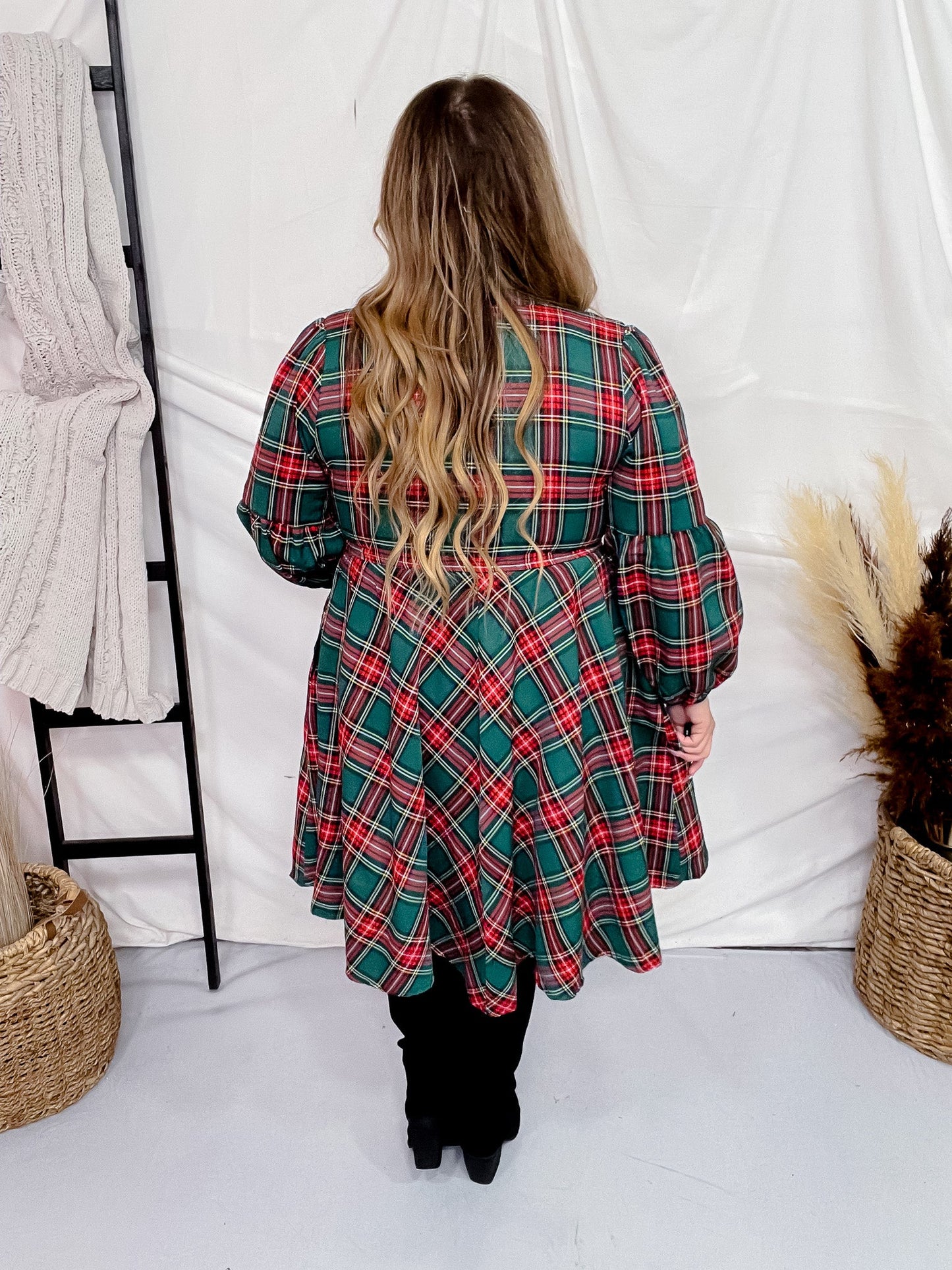 Green Plaid Long Sleeve Dress - Whiskey Skies - SHE + SKY