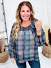 Green Plaid Peasant Blouse With Ruffle Trim - Whiskey Skies - ODDI
