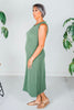 Green Sleeveless Essential V - Neck Ribbed Maxi Dress - Whiskey Skies - BLUMIN