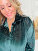 Green Velvet Classic Button Up Blouse - Whiskey Skies - SOUTHERN GRACE