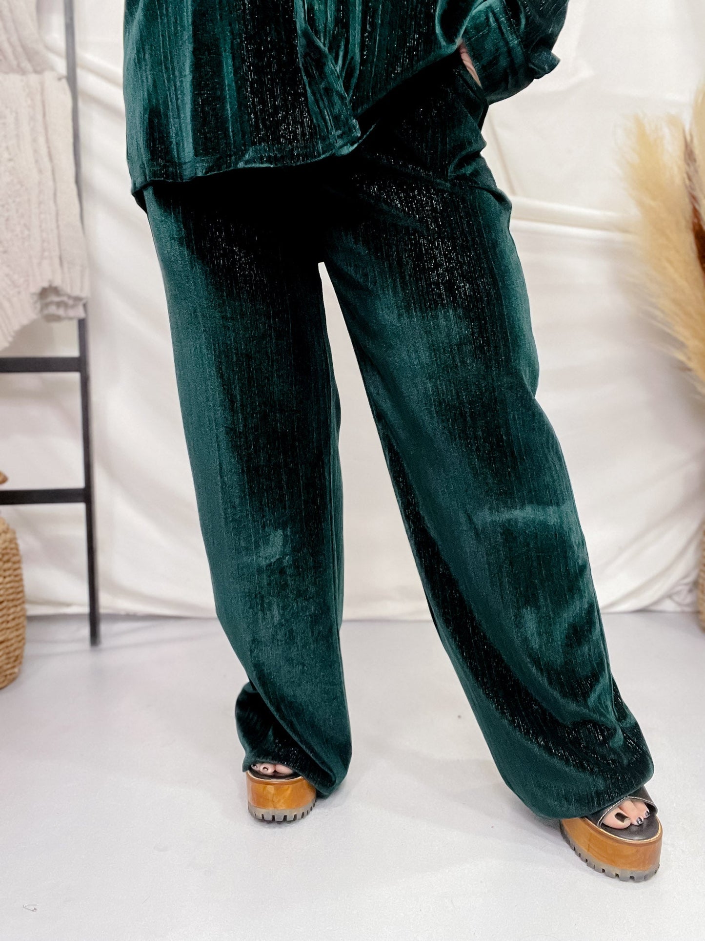 Green Velvet Straight - Leg Pants - Whiskey Skies - SOUTHERN GRACE